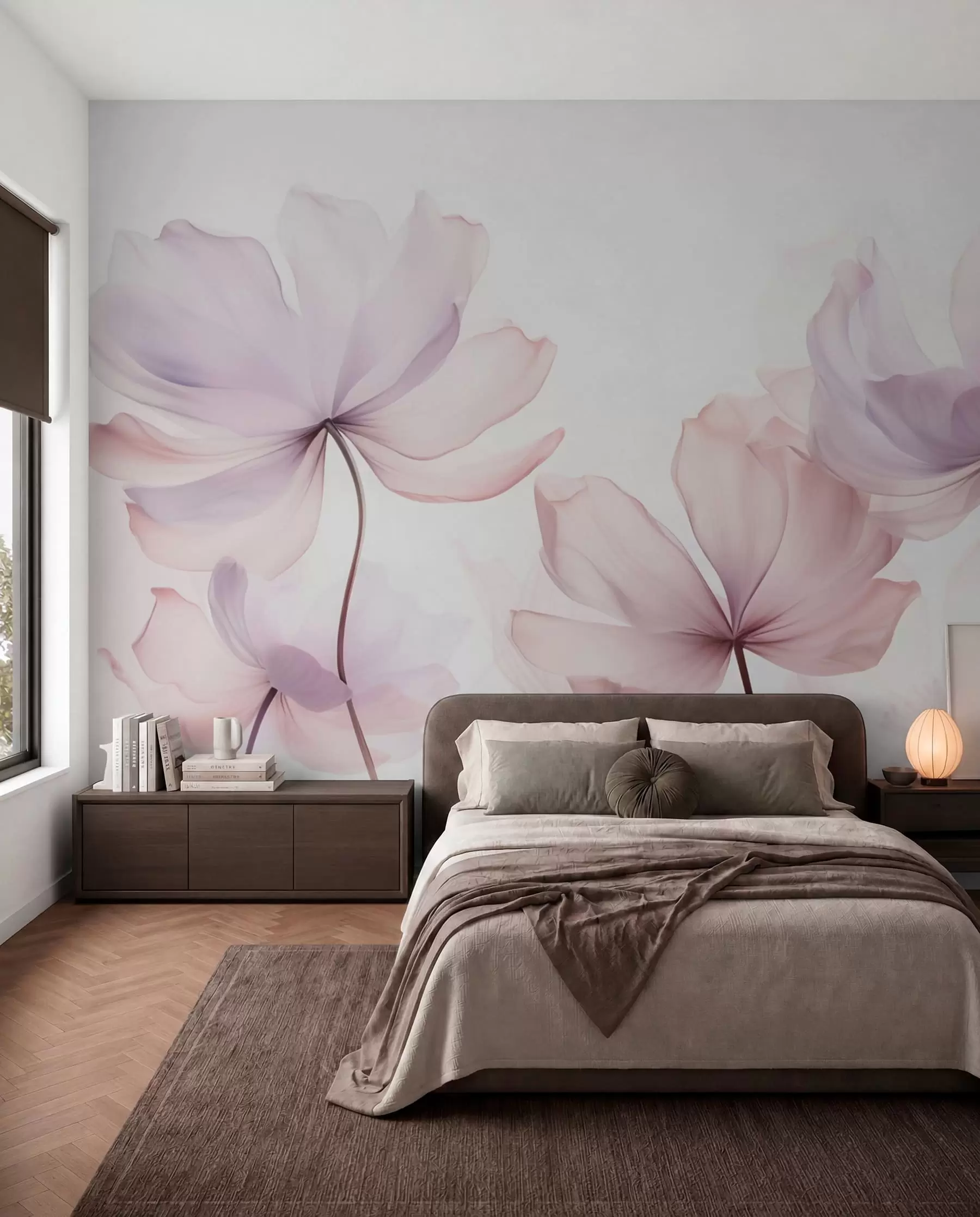 Fototapet Blommande blommor i mjuka rosa toner w03521