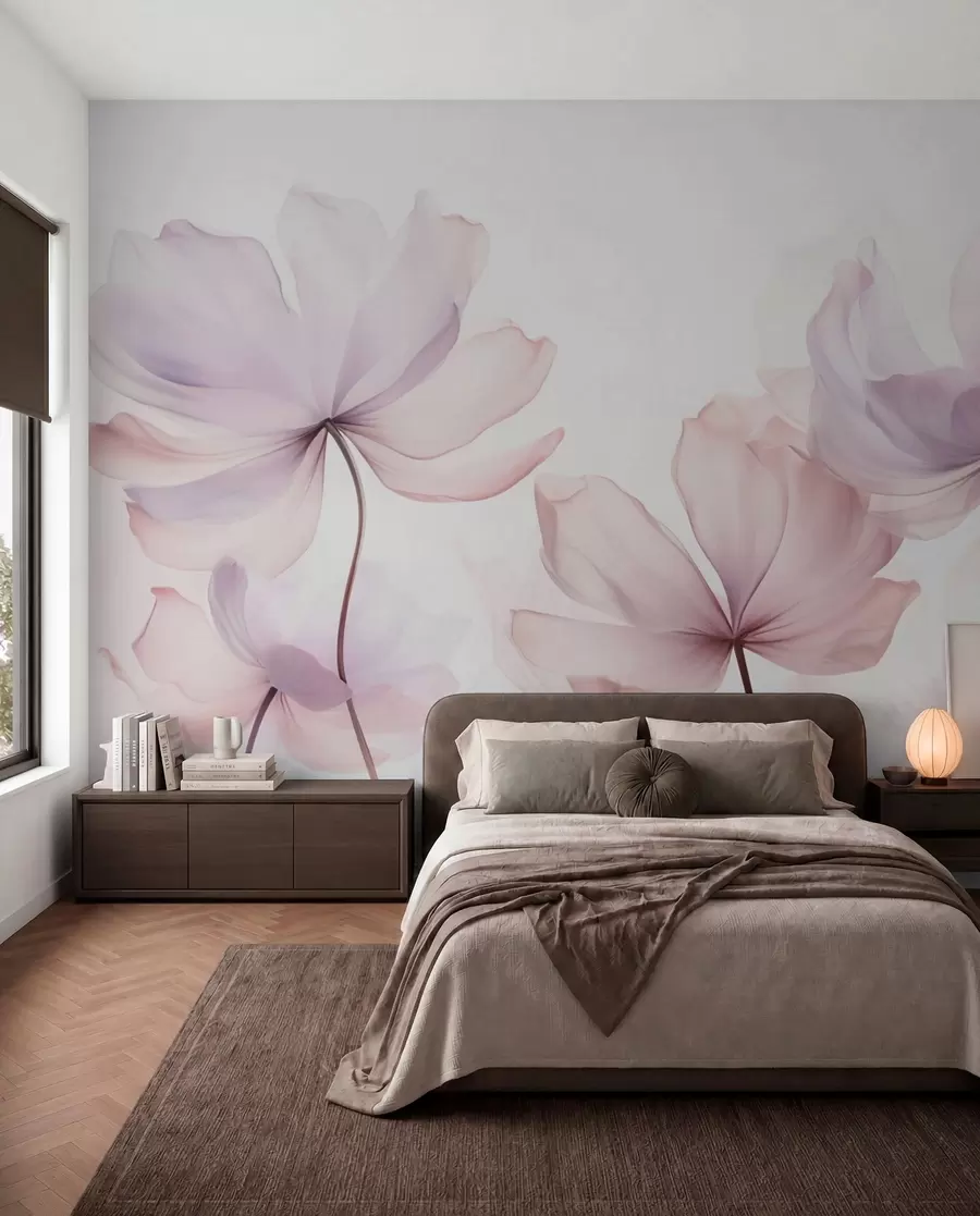 Fototapet Blommande blommor i mjuka rosa toner w03521