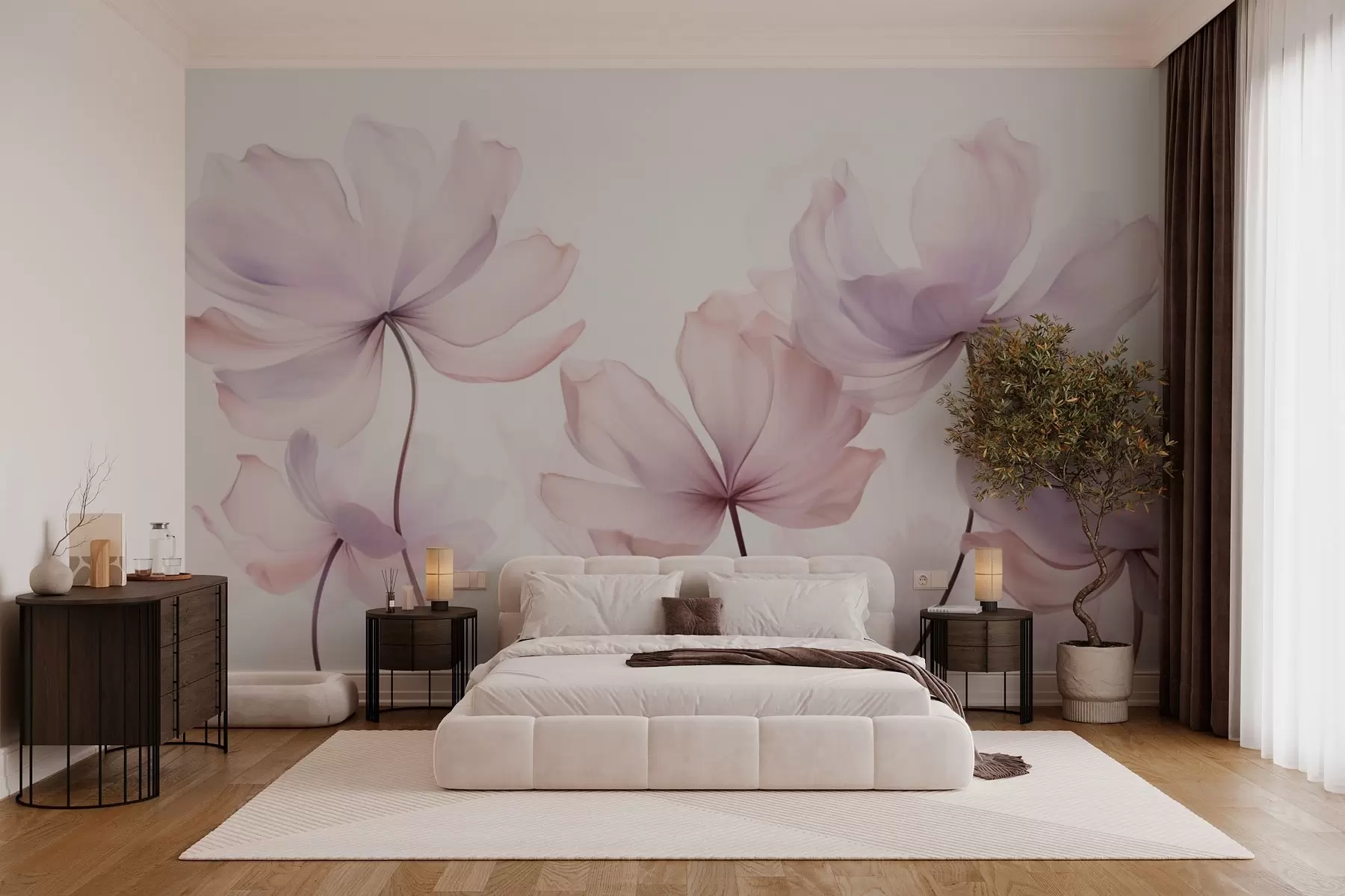 Fototapet Blommande blommor i mjuka rosa toner w03521