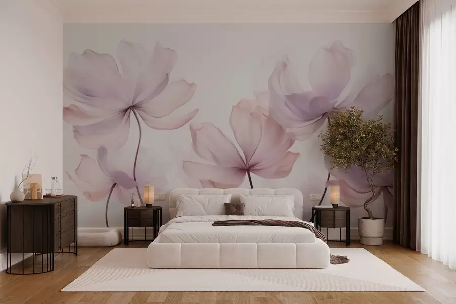 Fototapet Blommande blommor i mjuka rosa toner w03521