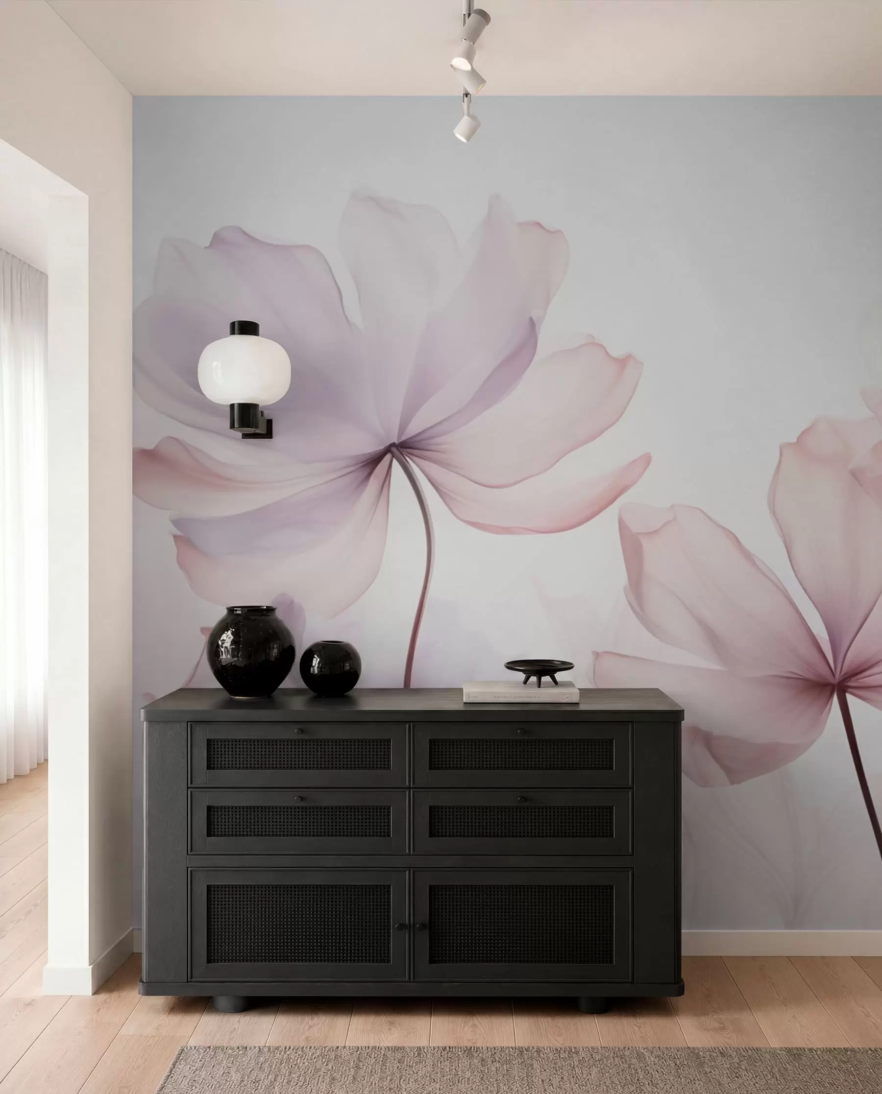 Fototapet Blommande blommor i mjuka rosa toner w03521