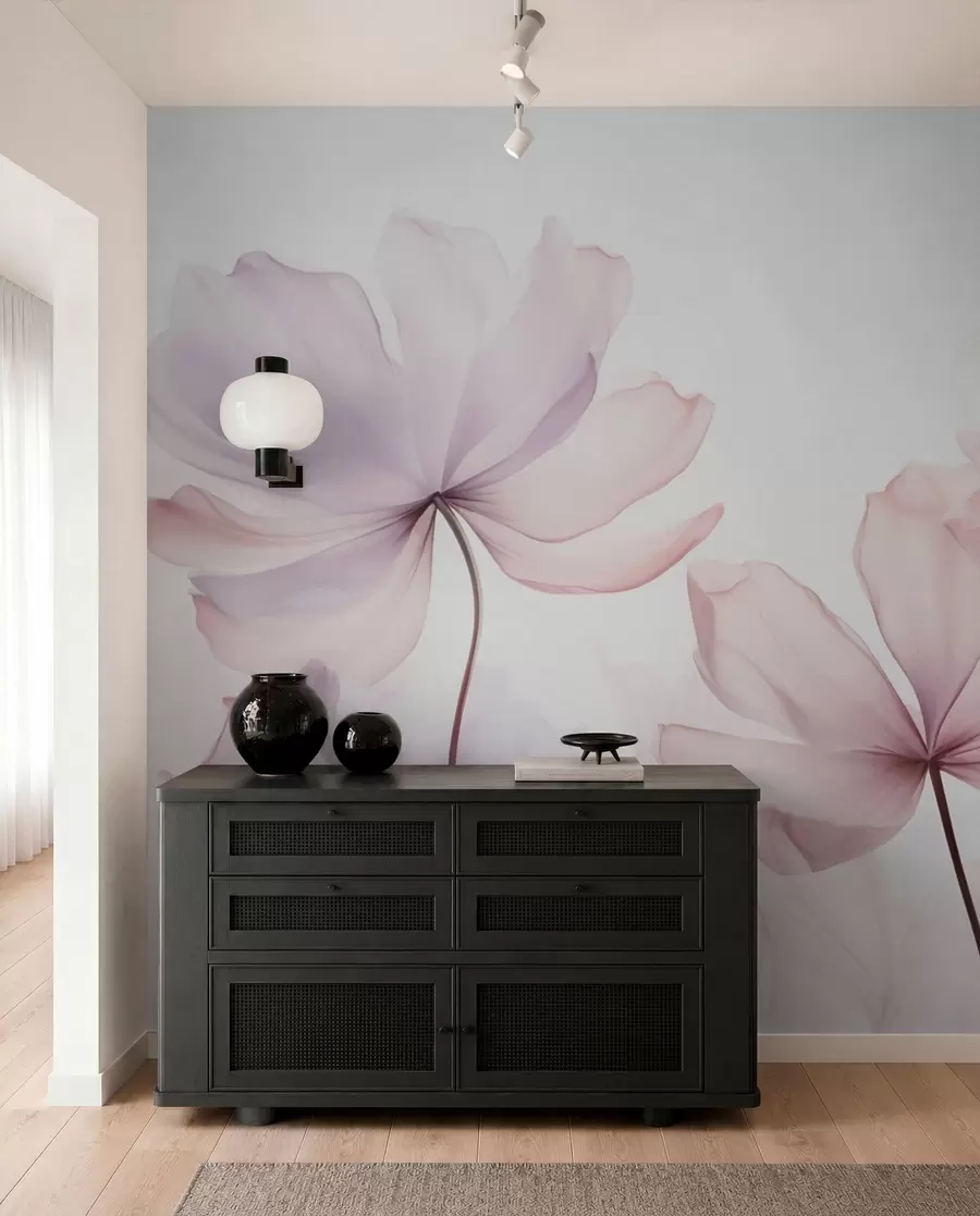 Fototapet Blommande blommor i mjuka rosa toner w03521