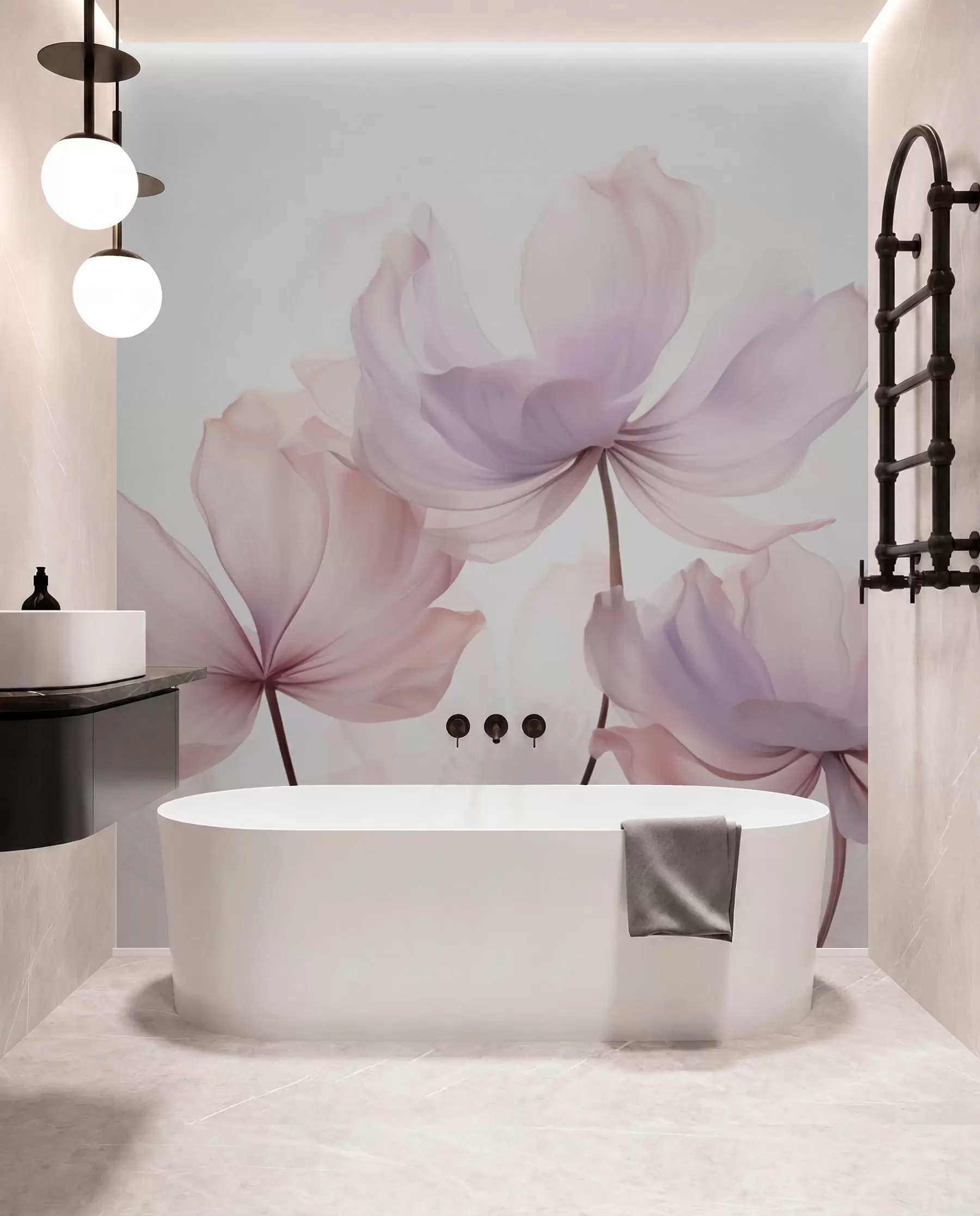 Fototapet Blommande blommor i mjuka rosa toner w03521