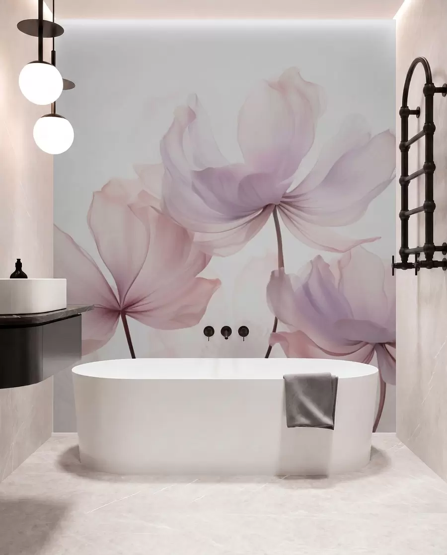 Fototapet Blommande blommor i mjuka rosa toner w03521