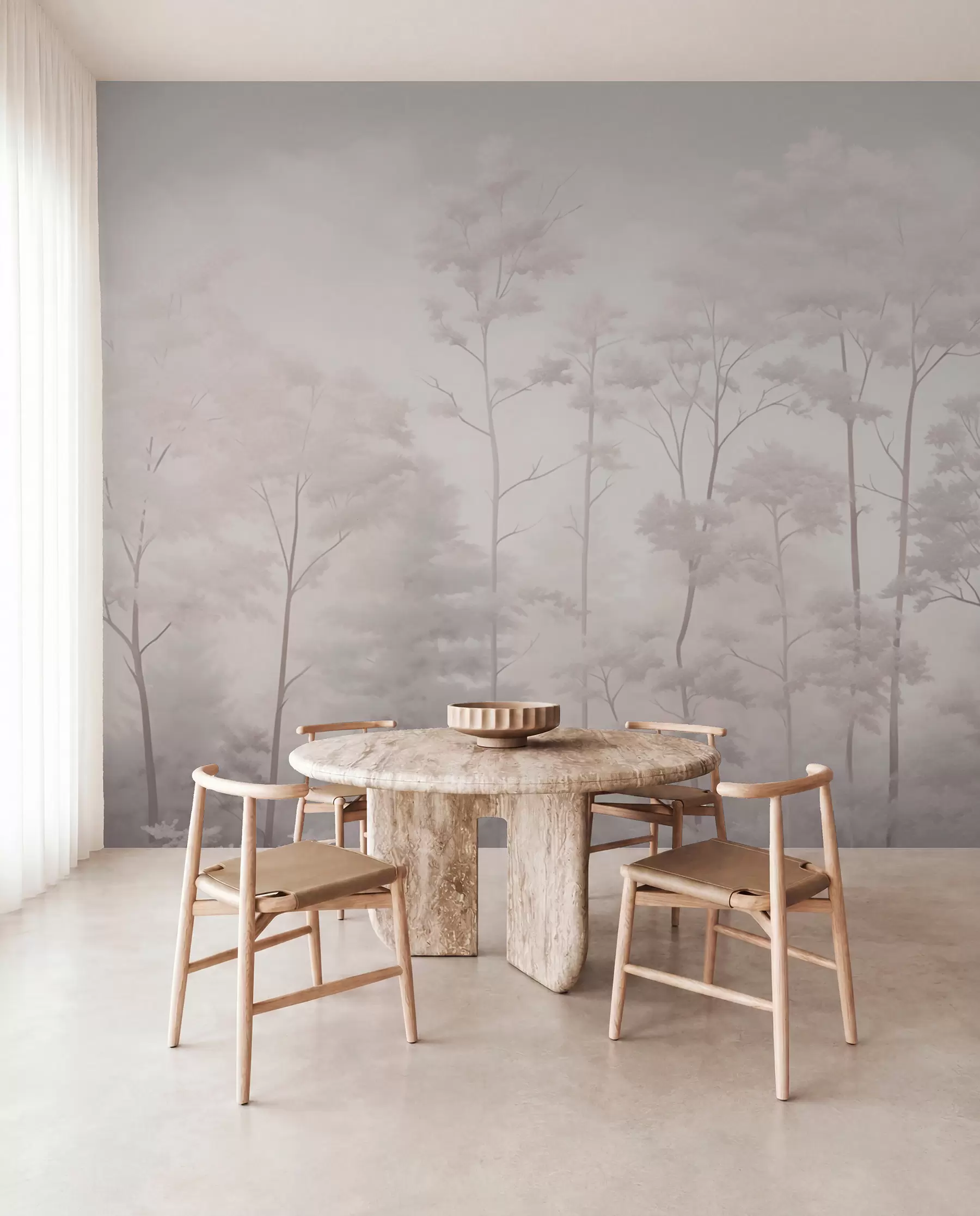 Fototapet Trendig skog i fina ljusa pastellfärger w03525