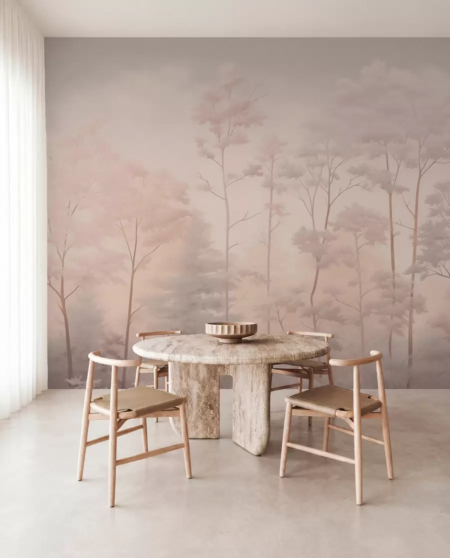 Fototapet Trendig skog i mjuka pastellfärger w03525v1