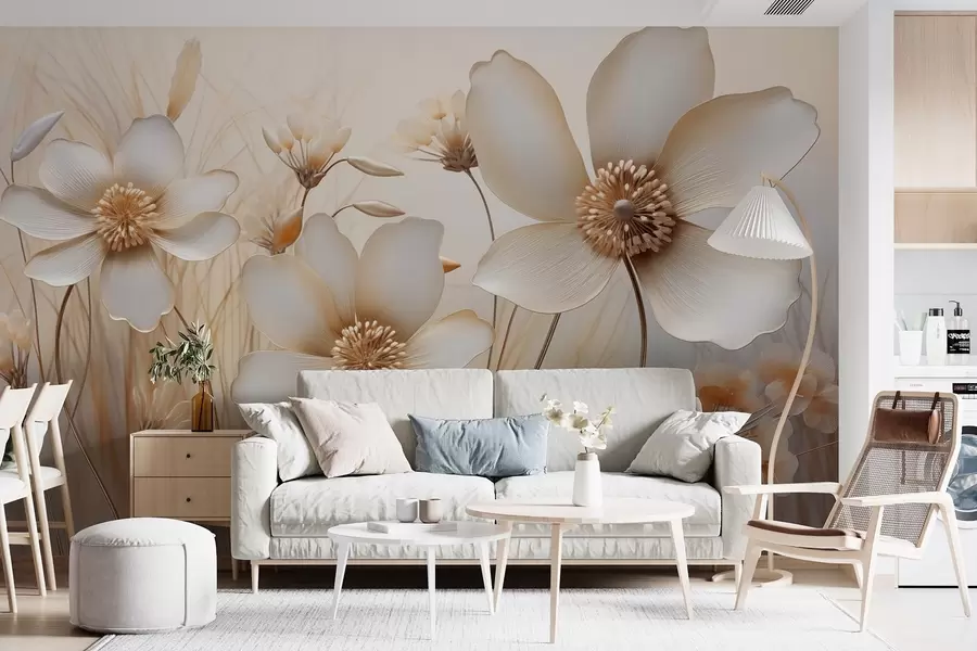 Fototapet Blomsterkonst i beige toner w08935