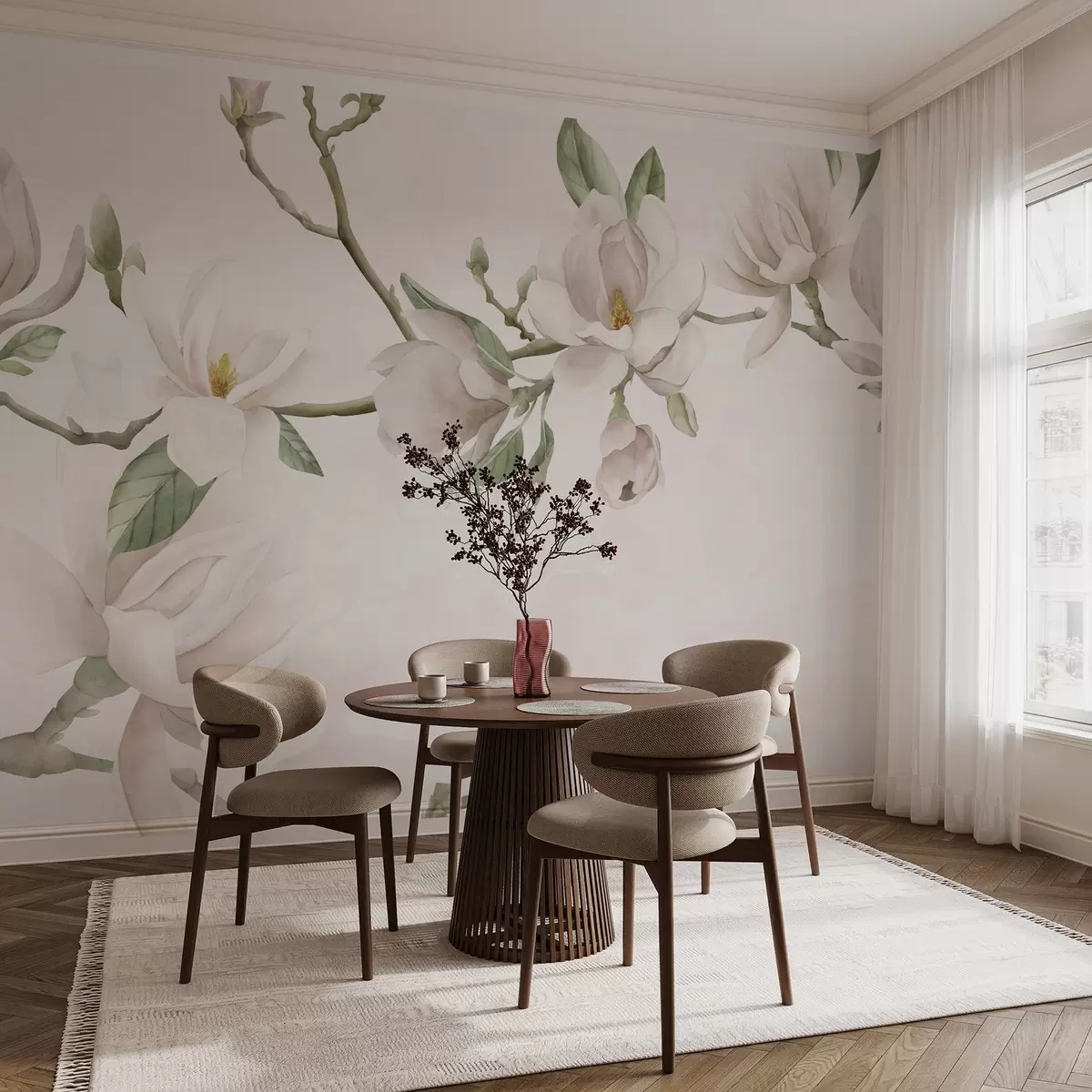 Fototapet Blommande magnoliagrenar i mjuka pastellfärger w03542v1