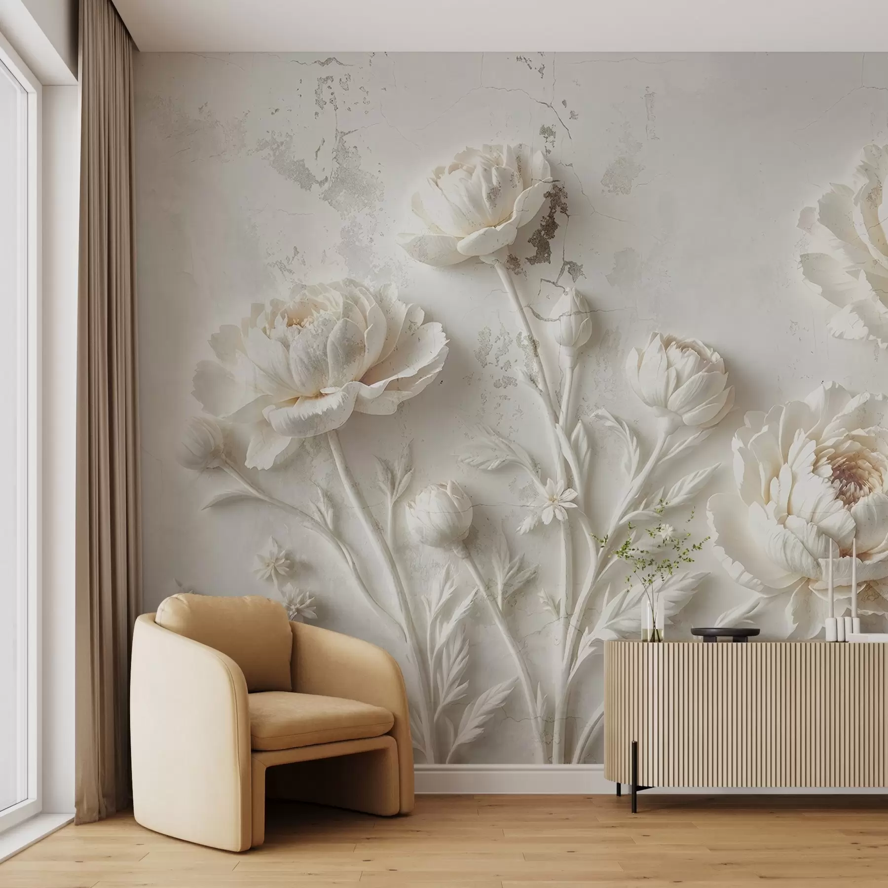 Fototapet Blommor på en betongbakgrund i grungestil w03553