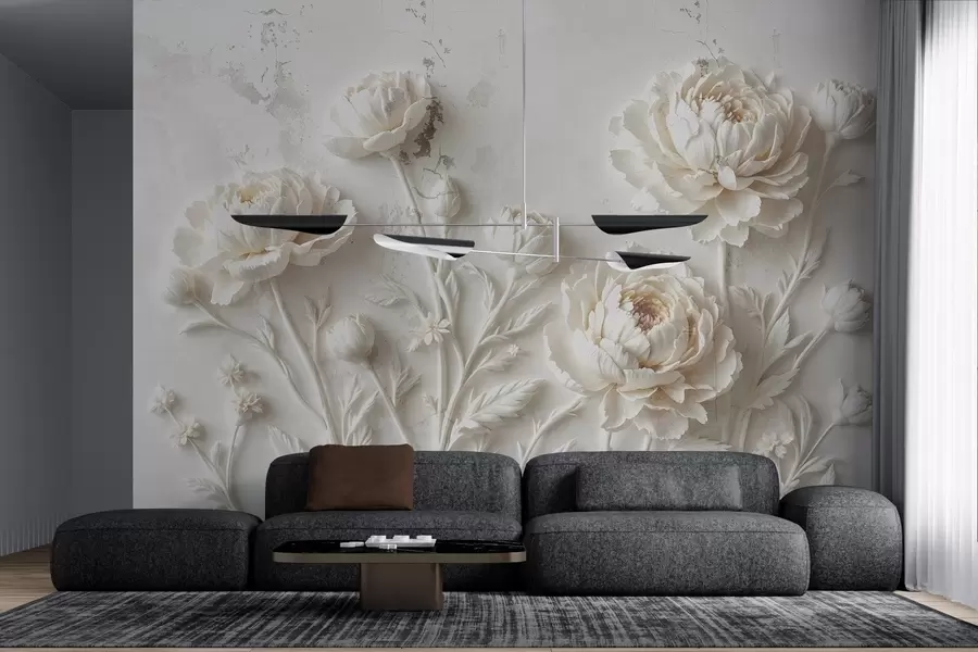 Fototapet Blommor på en betongbakgrund i grungestil w03553