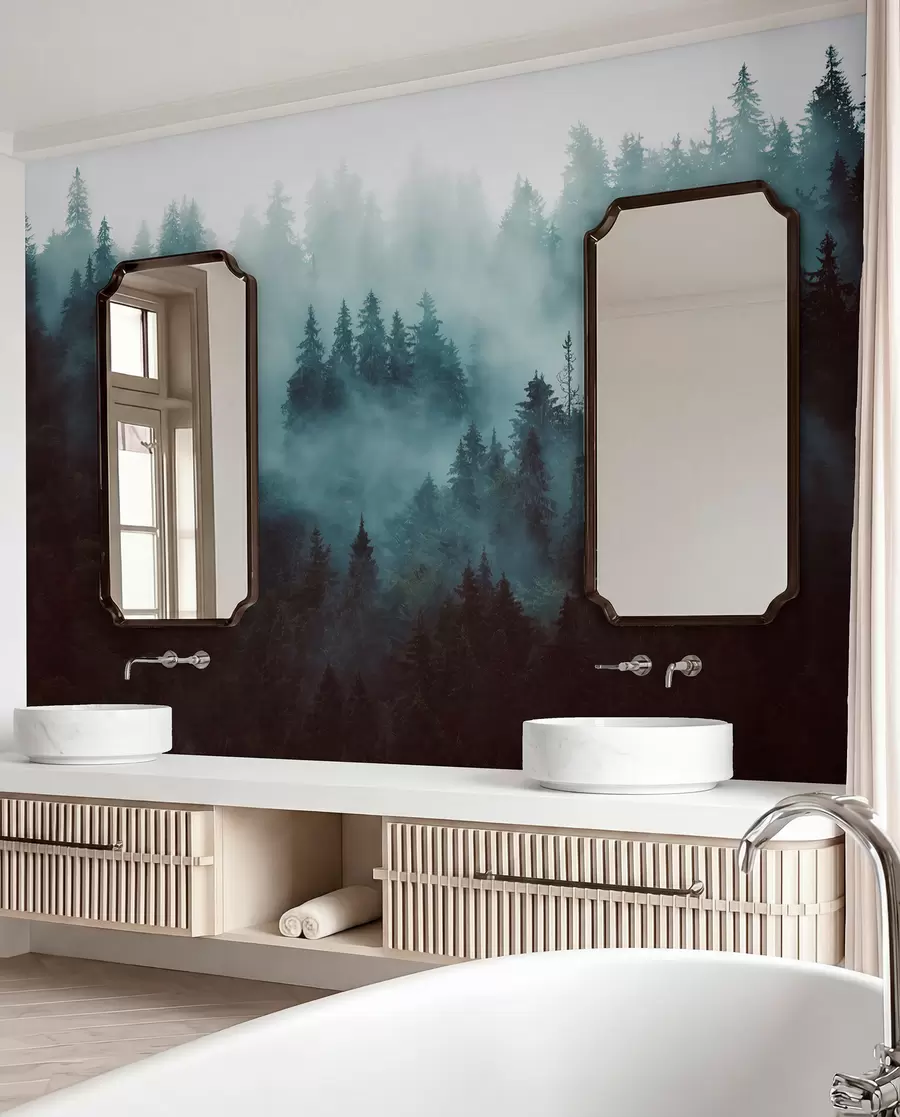 Fototapet Vacker skog i dimman u54118