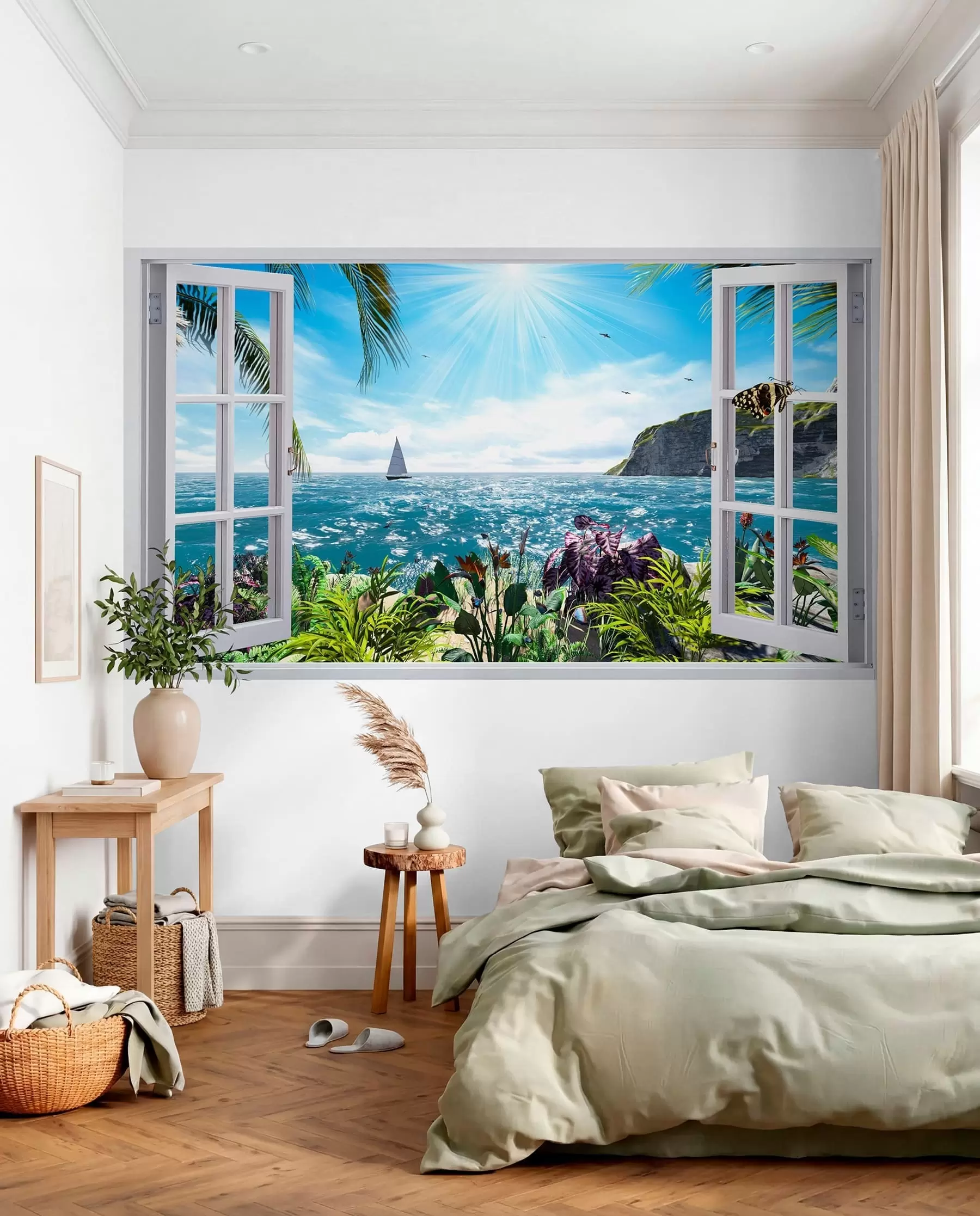 Fototapet Utsikt från fönstret till havet och yachten u54608