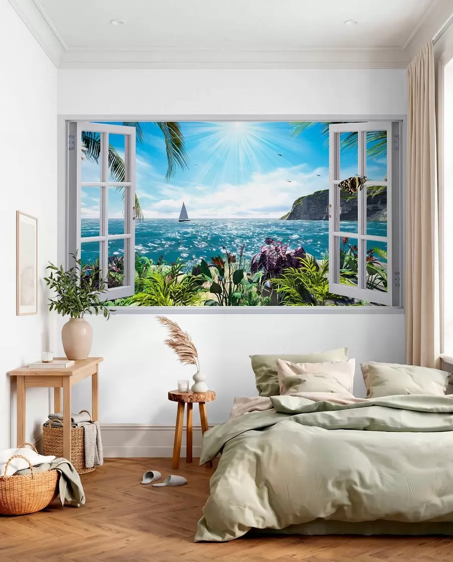 Fototapet Utsikt från fönstret till havet och yachten u54608