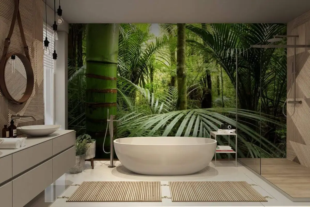 Fototapet Frodig grönska i en tät skog u56916