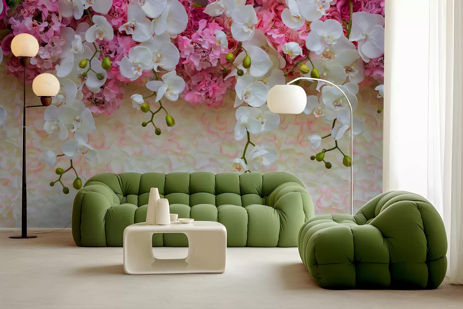 Fototapet Rosa och vita blommor på kronblad u57056