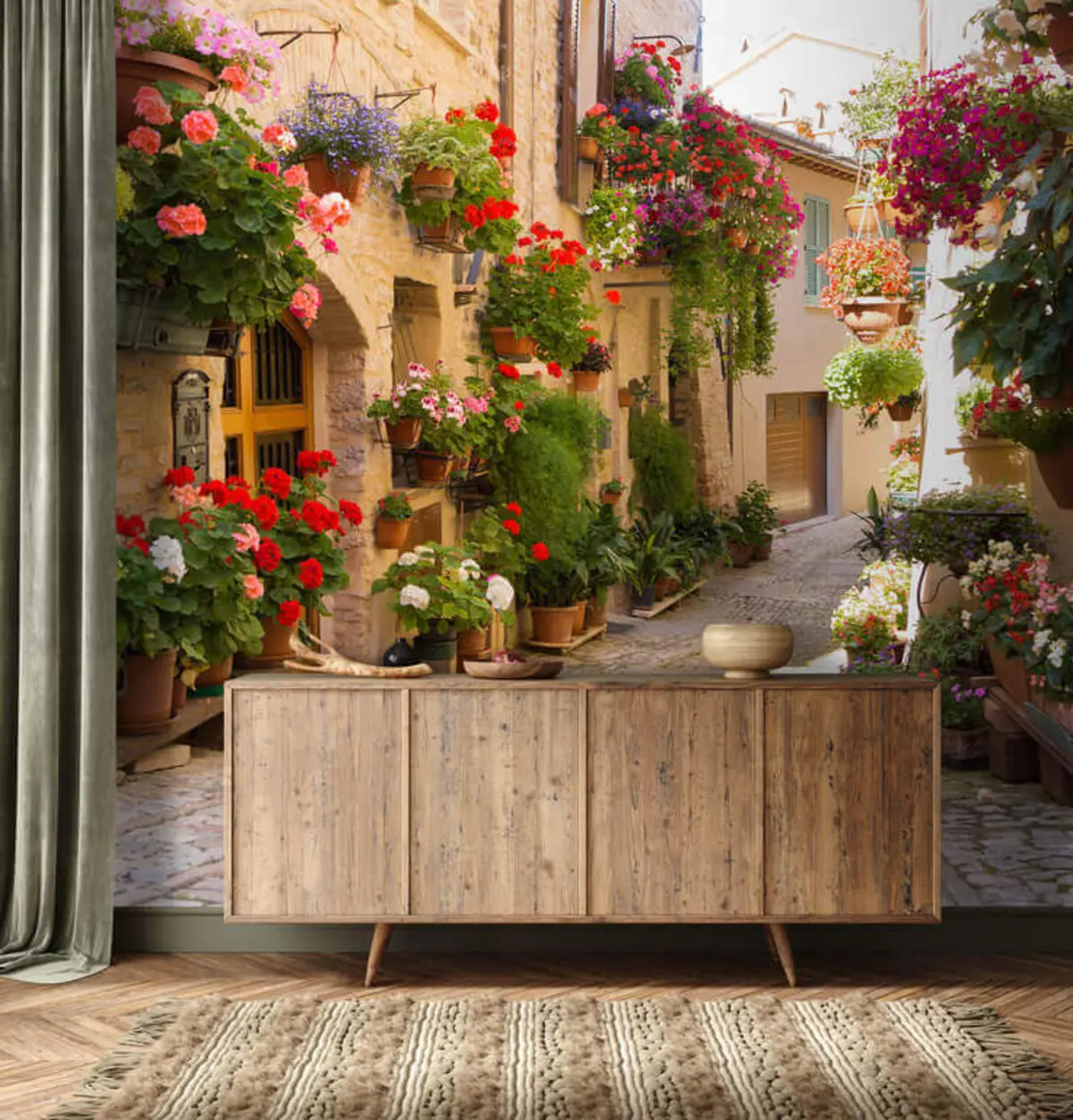 Fototapet Italiensk gata, blommor u57180