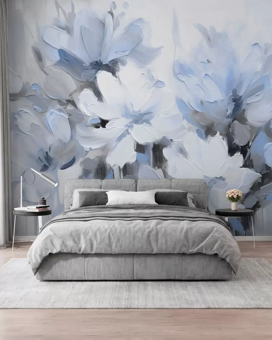 Fototapet Abstrakta blommor i oljemålningsstil i mjuka toner w03575v2