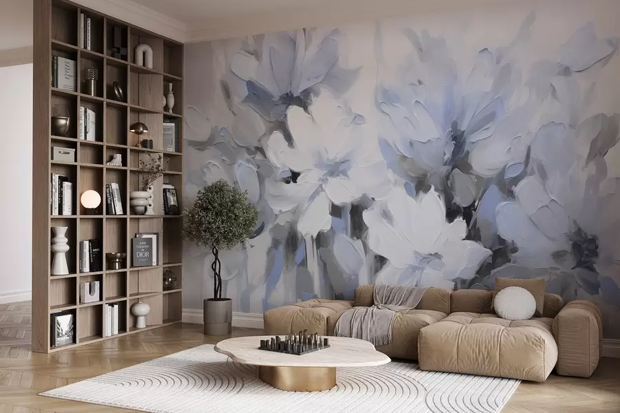 Fototapet Abstrakta blommor i oljemålningsstil i mjuka toner w03575v2