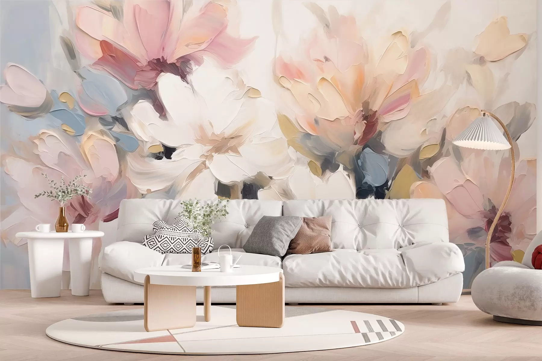 Fototapet Abstrakta blommor i oljemålningsstil i mjuka toner w03575
