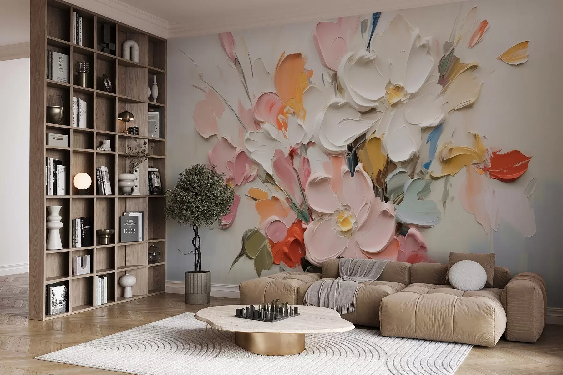 Fototapet Abstrakta volymetriska blommor i oljemålningsstil w03582