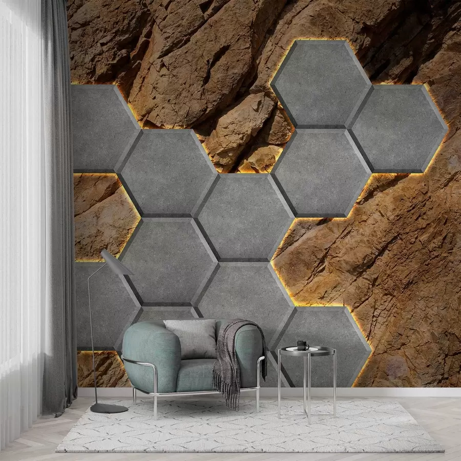 Fototapet imitation av betongbränder mot bakgrund av en sten w03456