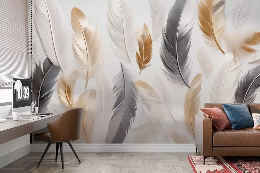 Fototapet Beige-grå fjädrar i mjuka, lugna toner w08955