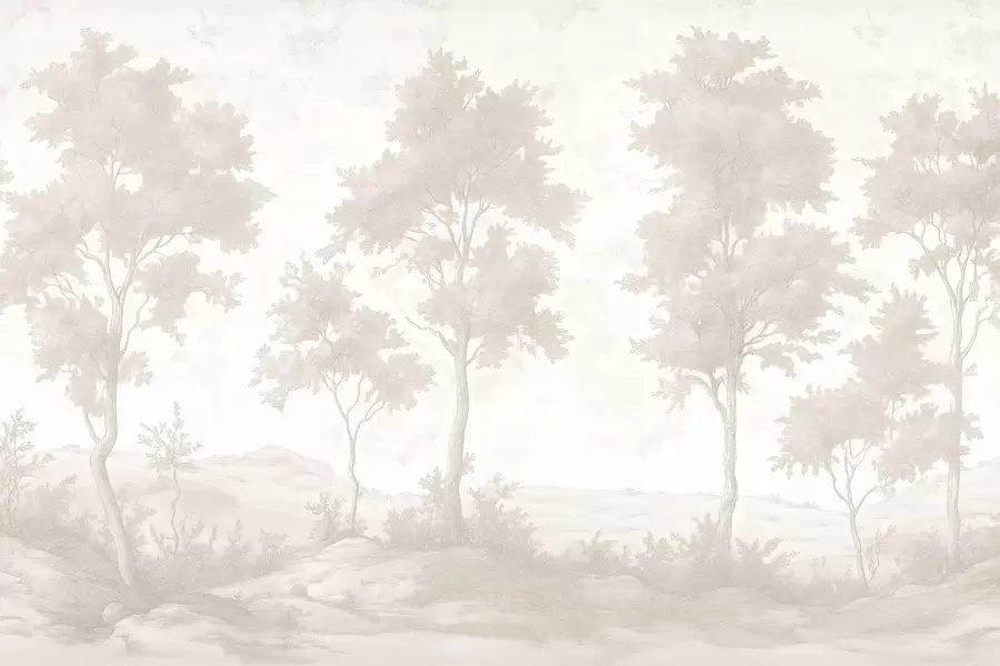 Fototapet Träd på kullen, teckning i pastellstil, beige färger, rustik w03550