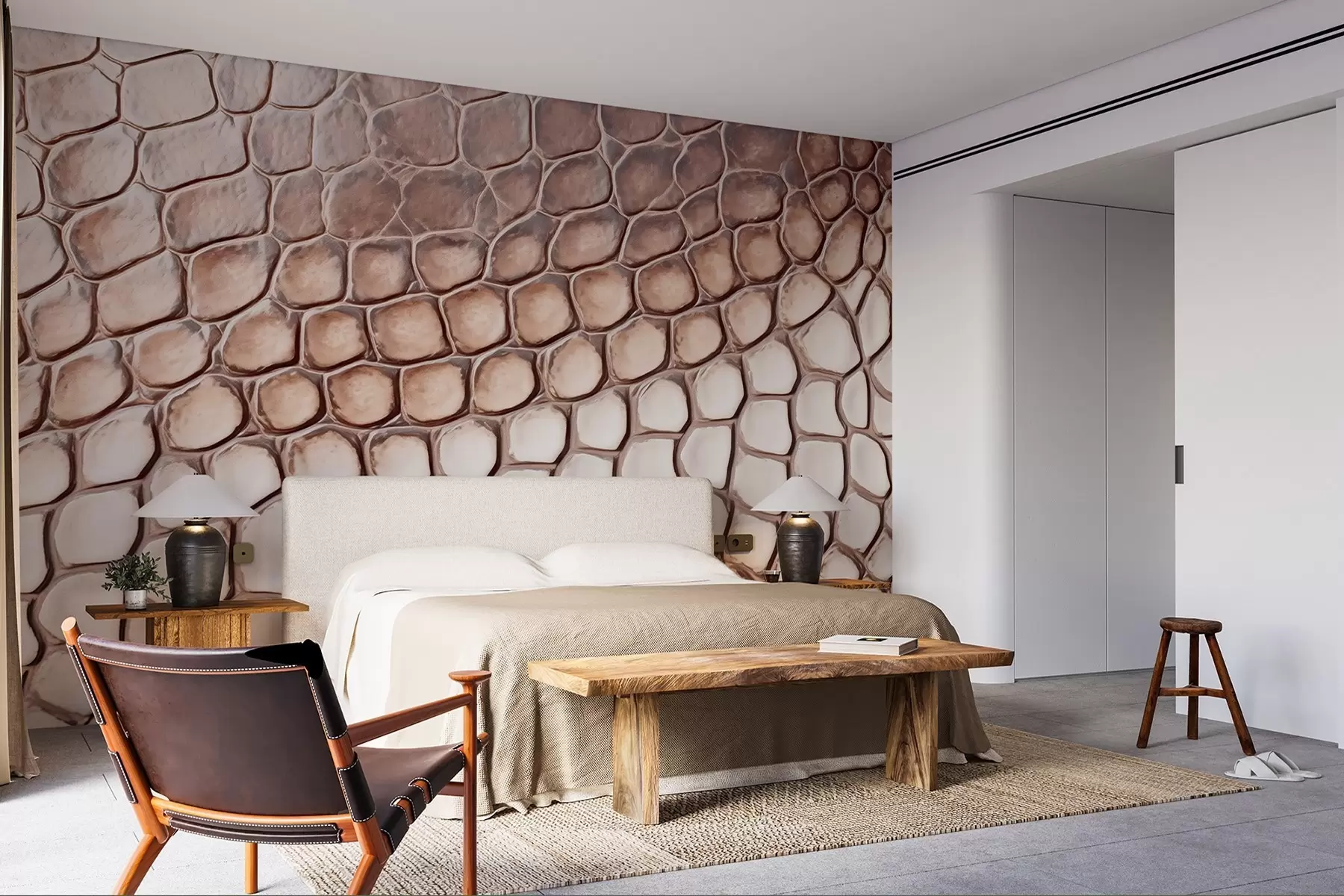 Fototapet Vitbrunt reptilskinn, fjällmönster w08957