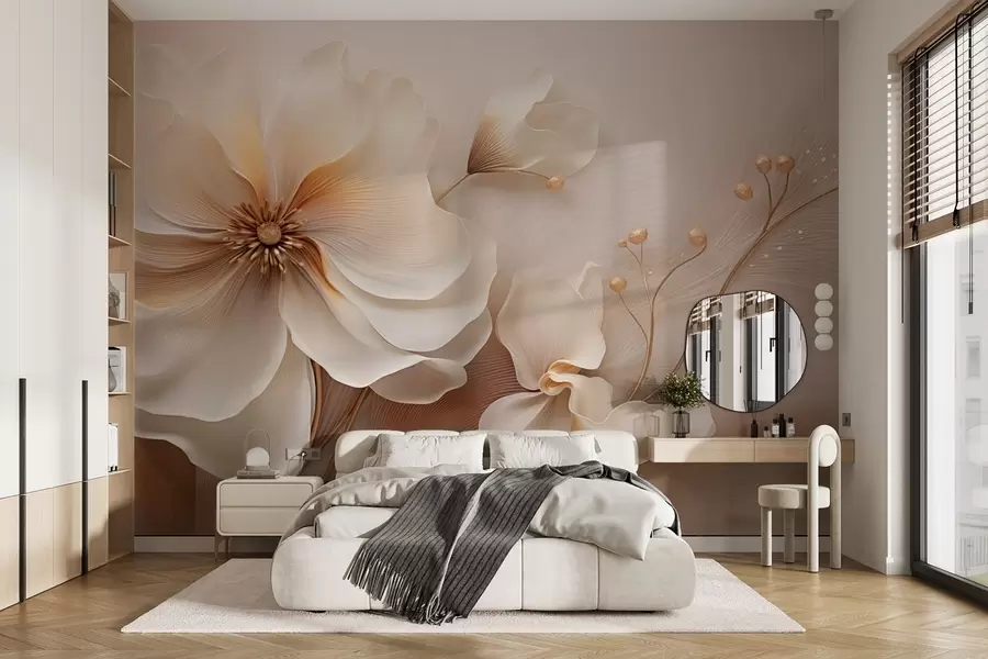 Fototapet Beige och ljusbruna vilda gräs med blommor i beige toner w08960