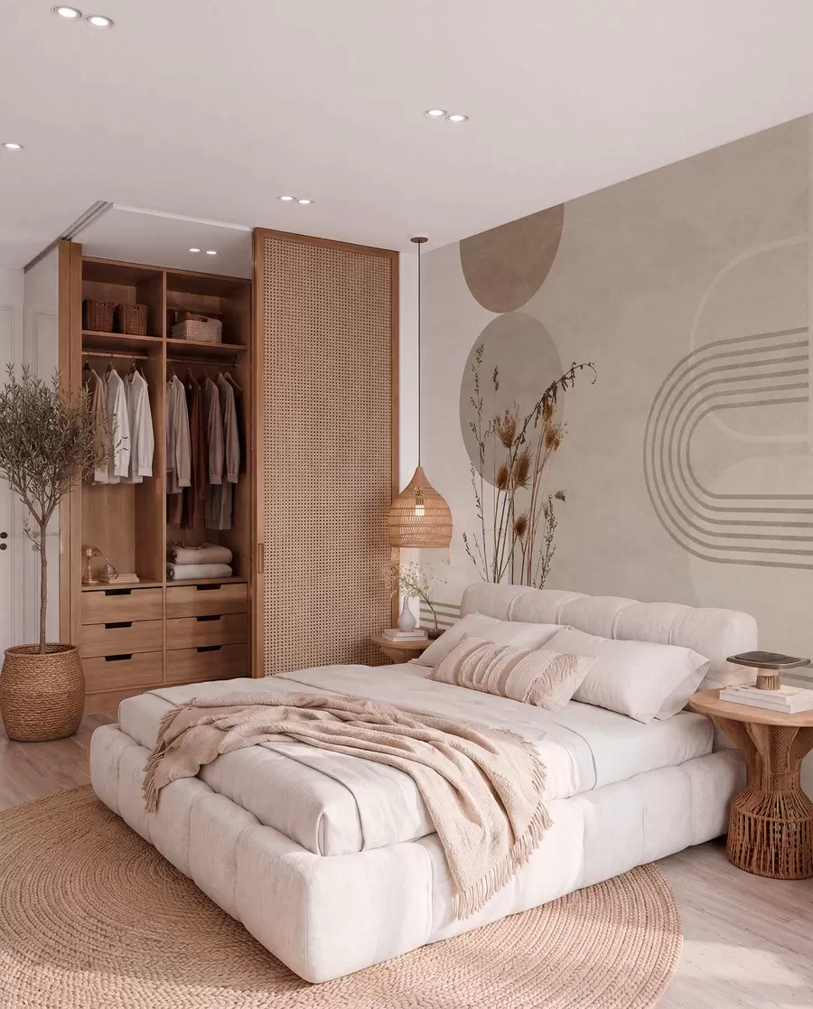 Fototapet snygg geometri och torkade blommor i beige toner w03449