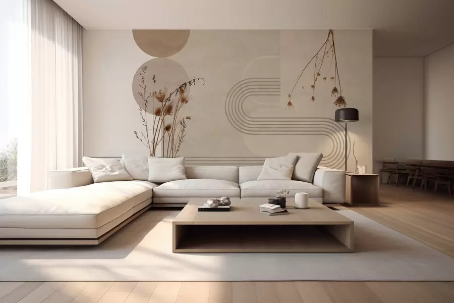 Fototapet snygg geometri och torkade blommor i beige toner w03449