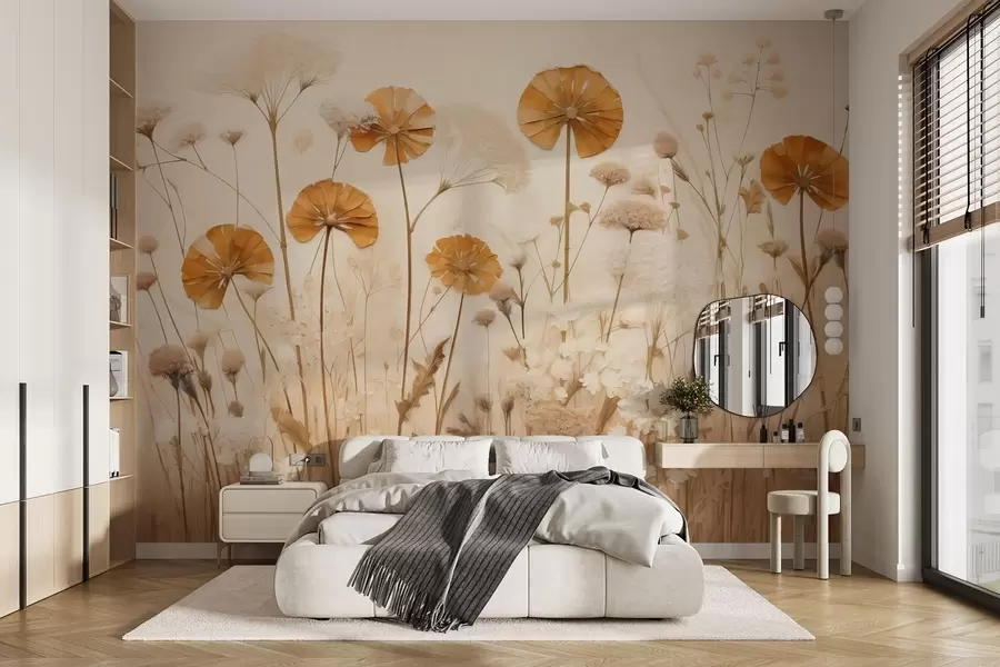 Fototapet Vildblommor med gula nyanser i varma toner w08994