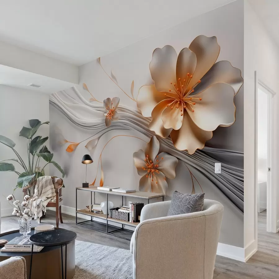 Fototapet En orange blomma på en grå abstrakt bakgrund w09004