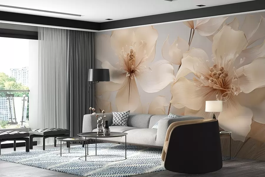 Fototapet Beige luftblommor i mjuka toner w09016