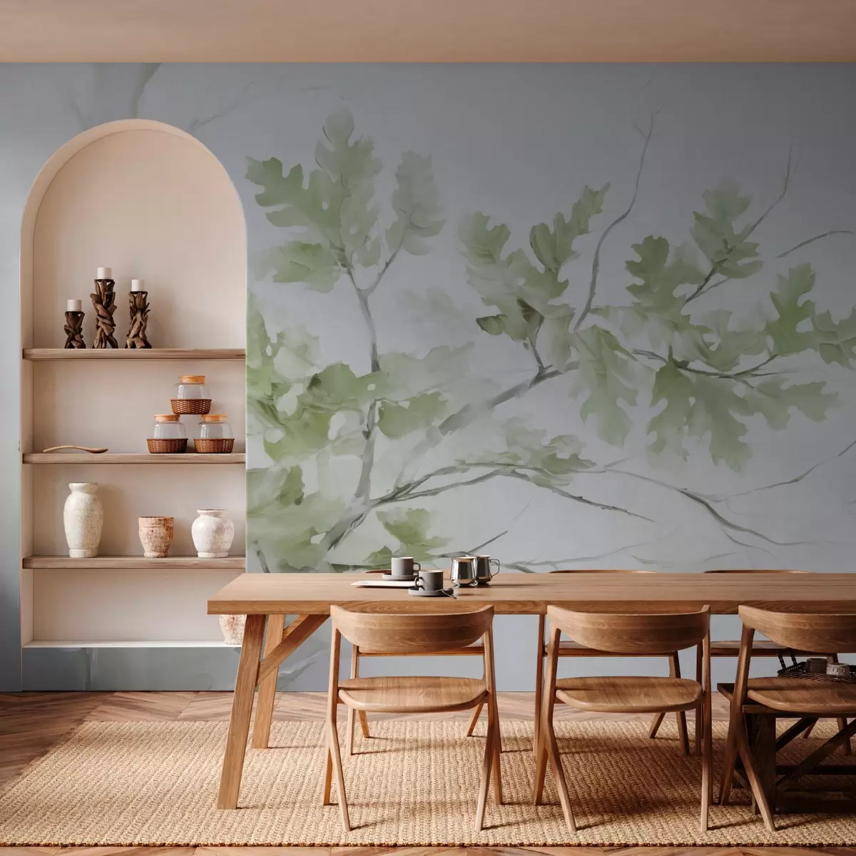 Fototapet Ekgren med blad gröna nyanser w03772v1