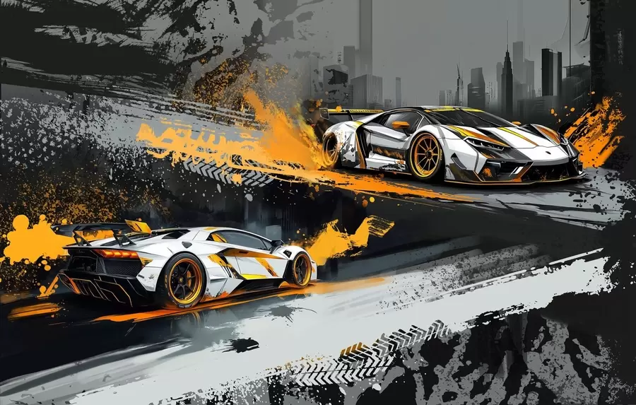 Fototapet hårda grange-stil, uttrycksfulla, dinamiska sportbilar w03721