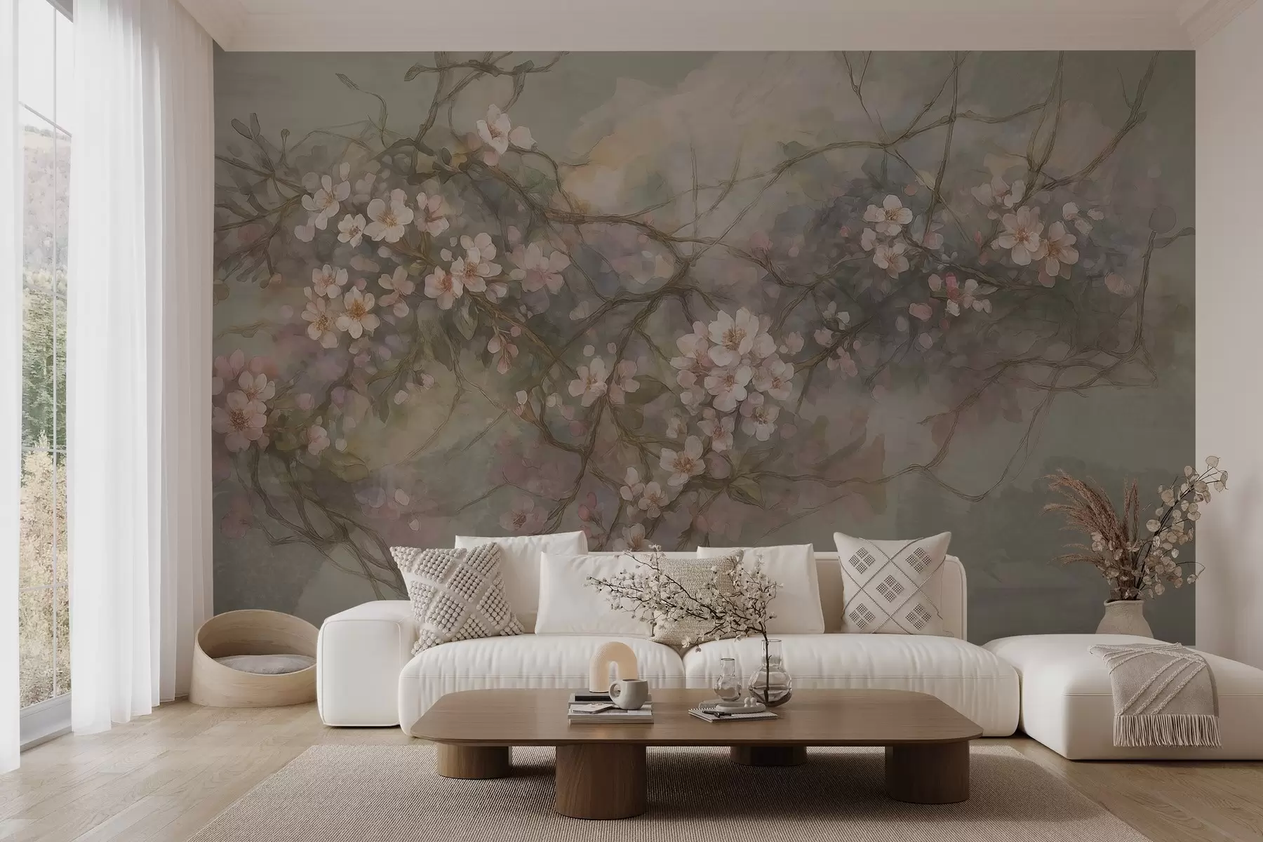 Fototapet Abstrakta grenar med blommor i akvarell w03815