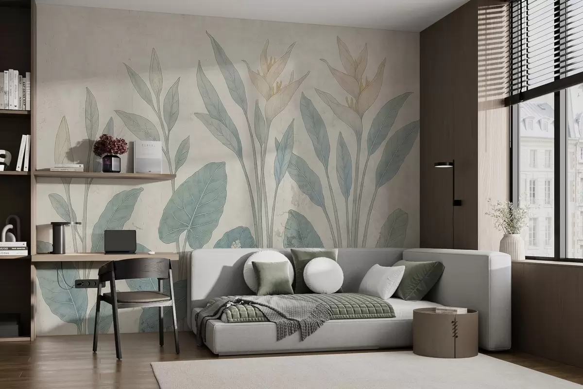 Fototapet Grunge löv på en gammal vägg w03823