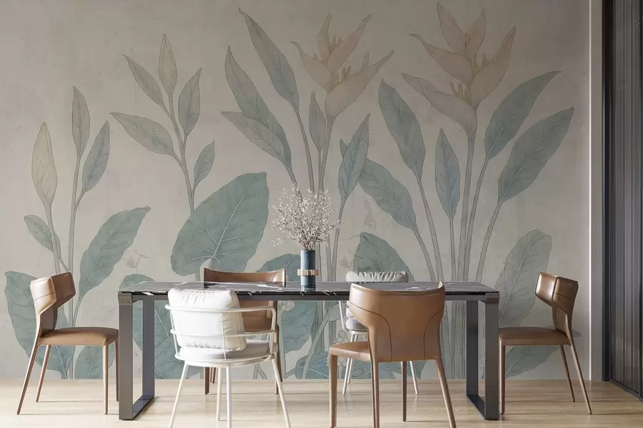 Fototapet Grunge löv på en gammal vägg w03823