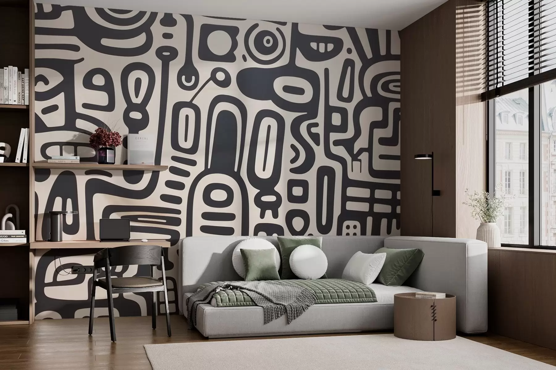 Fototapet Grå graffiti på beige bakgrund w03834