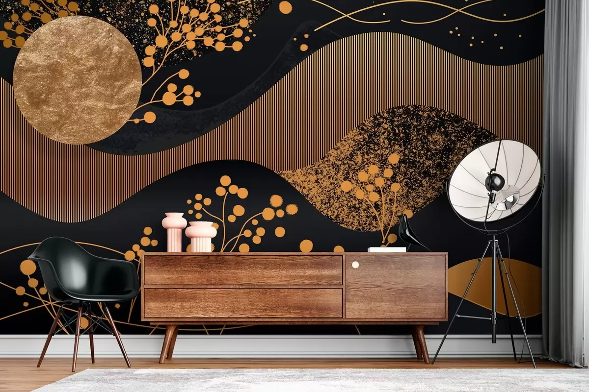 Fototapet sagolik stjärnklar natt i abstrakt stil w03764