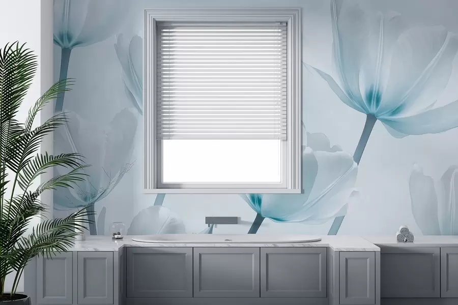 Fototapet Vackra tulpaner, blommiga, blå färger, realism w03877v1