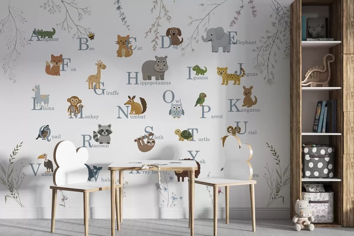 Fototapet Minimalistiskt alfabet med blå bokstäver w03808