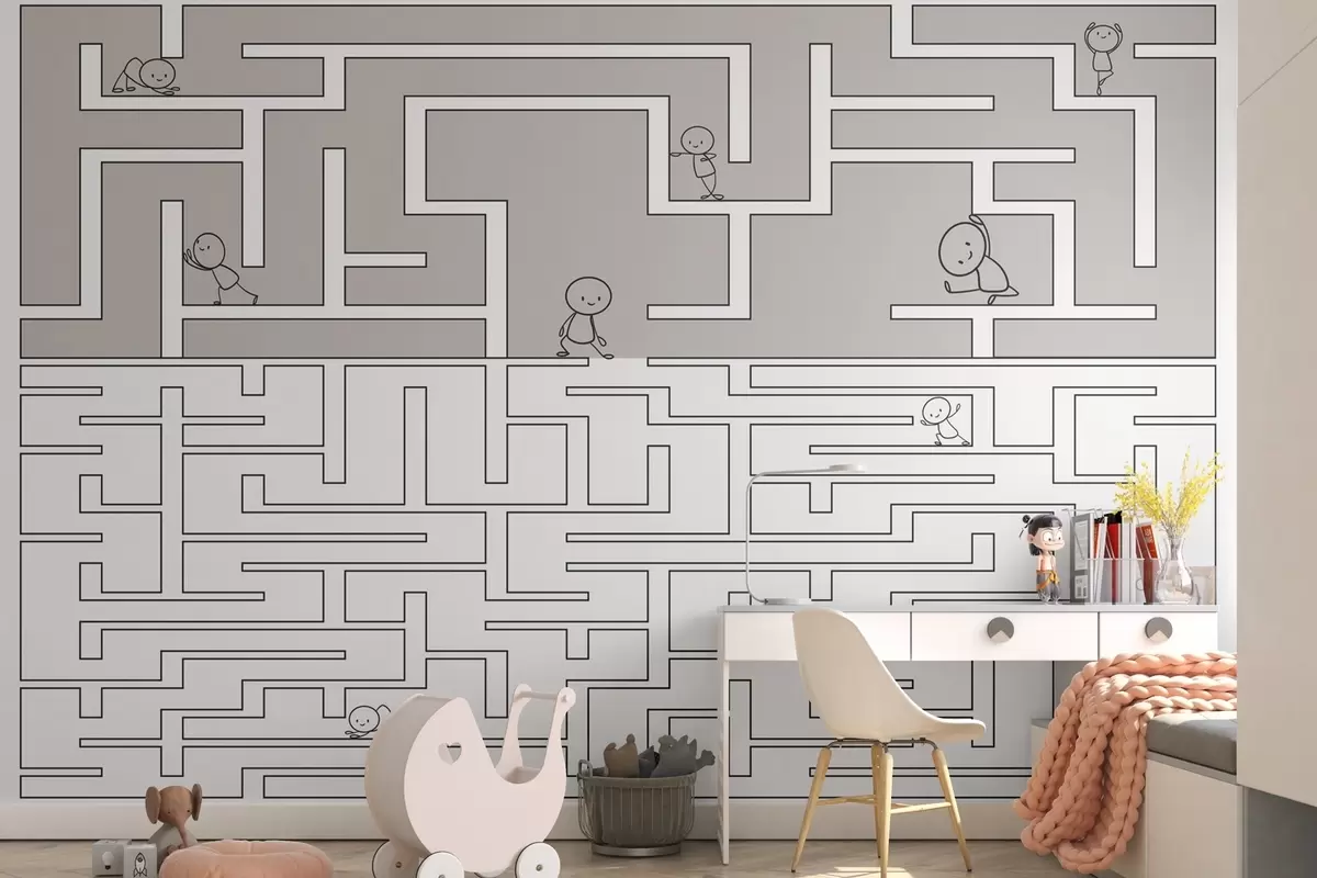 Fototapet Labyrint i ljusgrått och vitt w03873v5