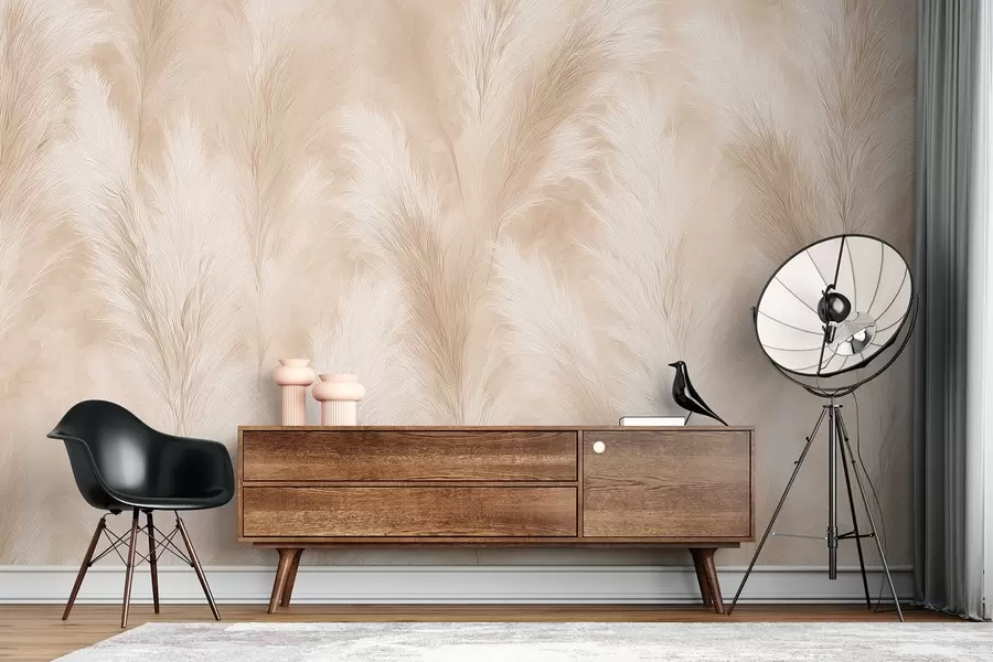 Fototapet Pampasgräs i beige och rosa toner w09077