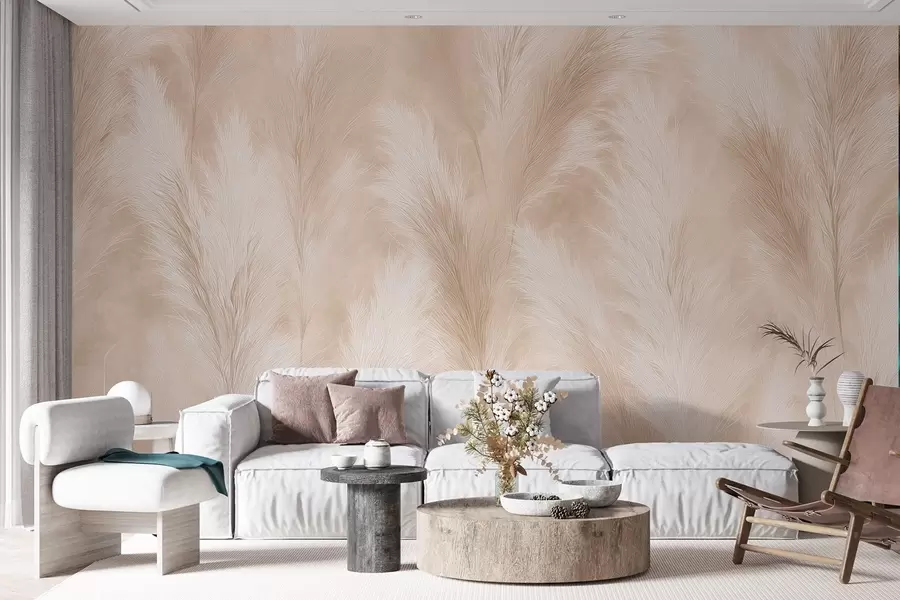 Fototapet Pampasgräs i beige och rosa toner w09077