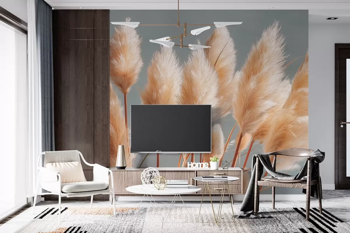 Fototapet Beige pampasgräs på en blågrå bakgrund w09083