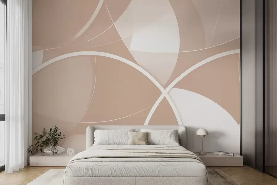 Fototapet Geometrisk abstraktion i beige och rosa toner med cirklar och halvcirklar w09085