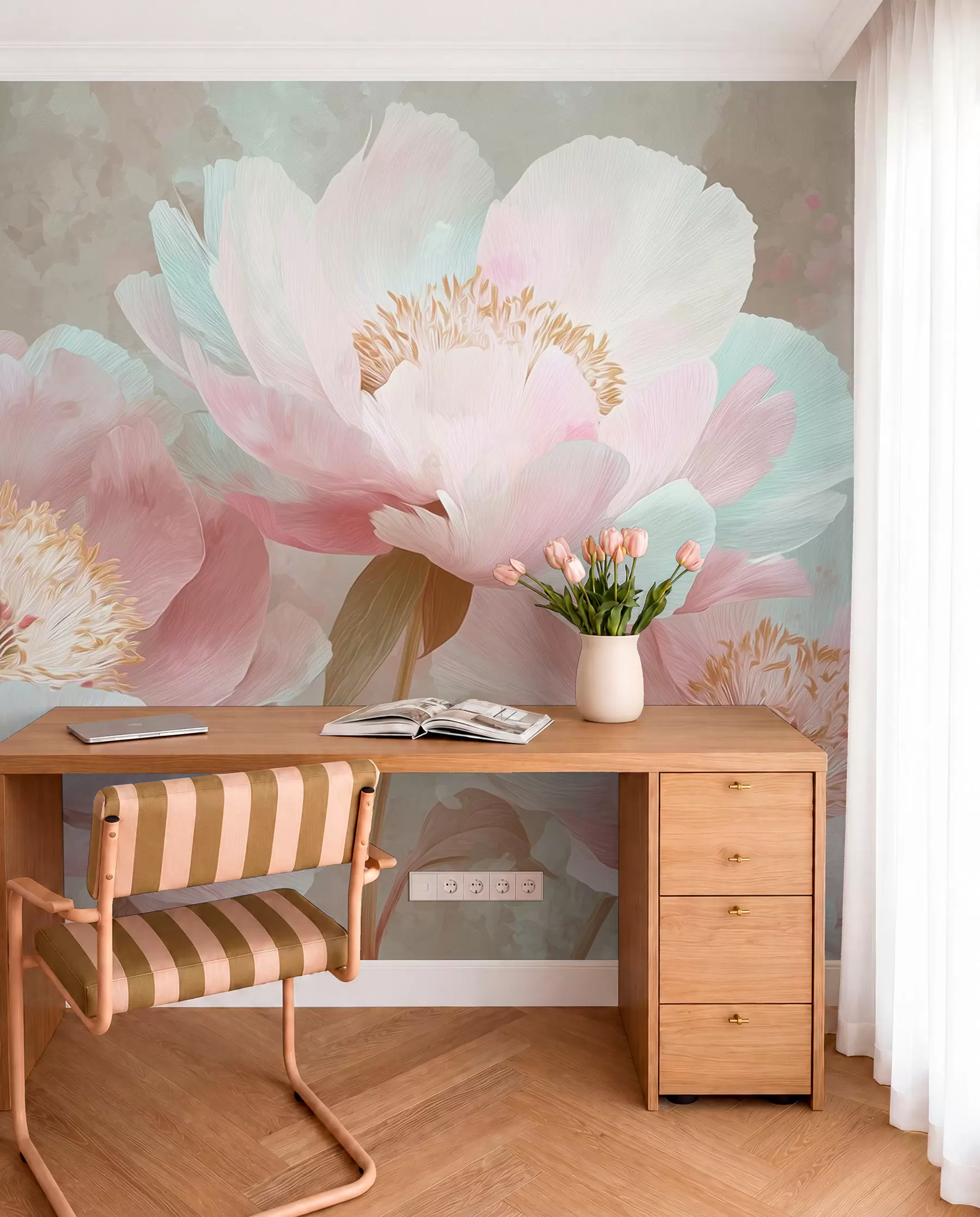 Fototapet Delikata pioner i rosa och beige toner w09087v1