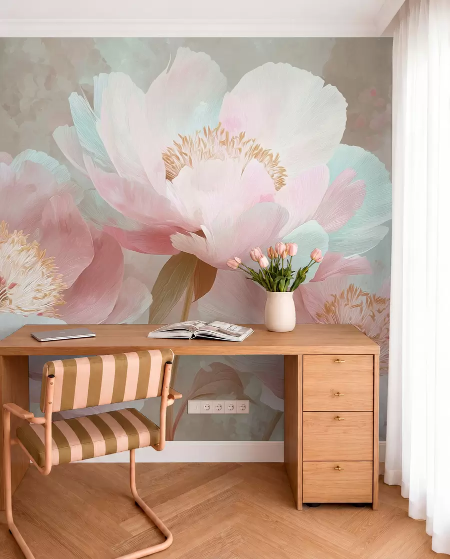 Fototapet Delikata pioner i rosa och beige toner w09087v1
